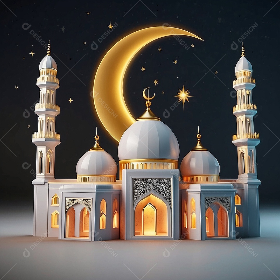 Padrão ramadan 3d mesquita islâmica fundo claro