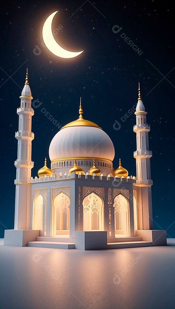 Padrão ramadan 3d mesquita islâmica fundo claro