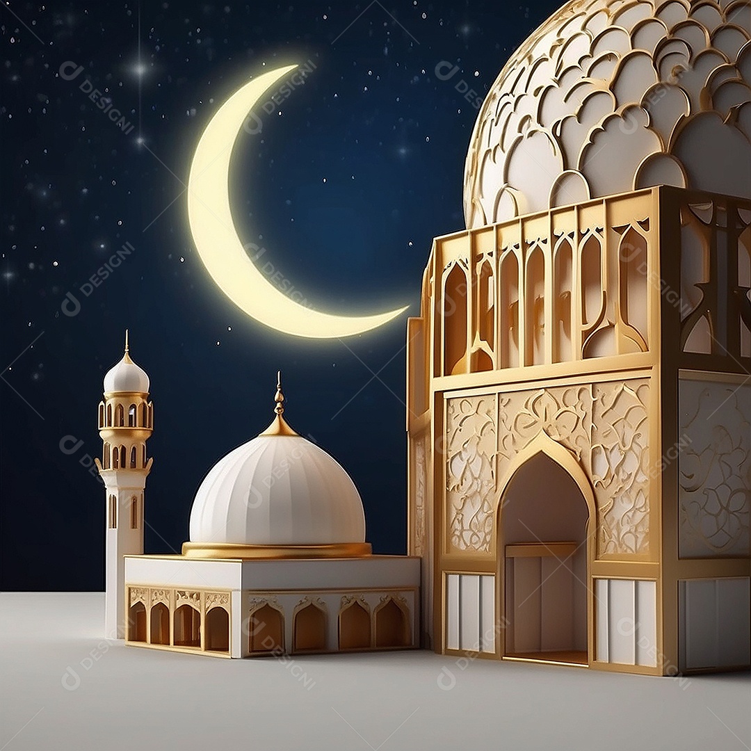 Padrão ramadan 3d mesquita islâmica fundo claro