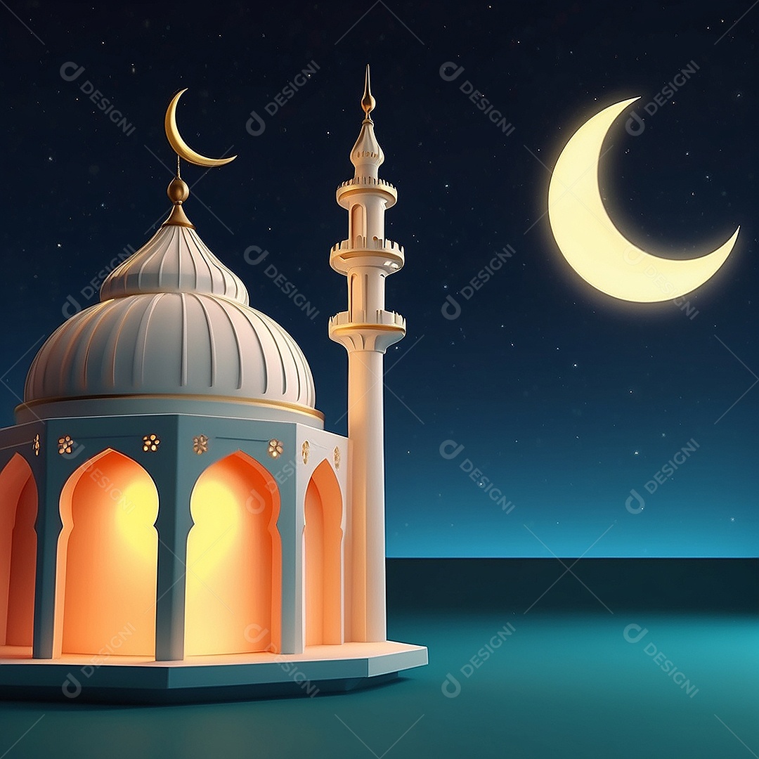 Padrão ramadan 3d mesquita islâmica fundo claro