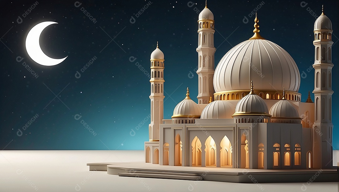 Padrão ramadan 3d mesquita islâmica fundo claro