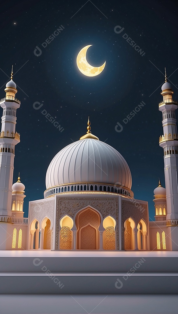 Padrão ramadan 3d mesquita islâmica fundo claro