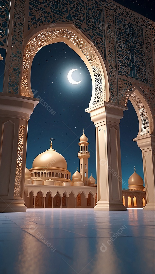 Padrão ramadan 3d mesquita islâmica fundo claro