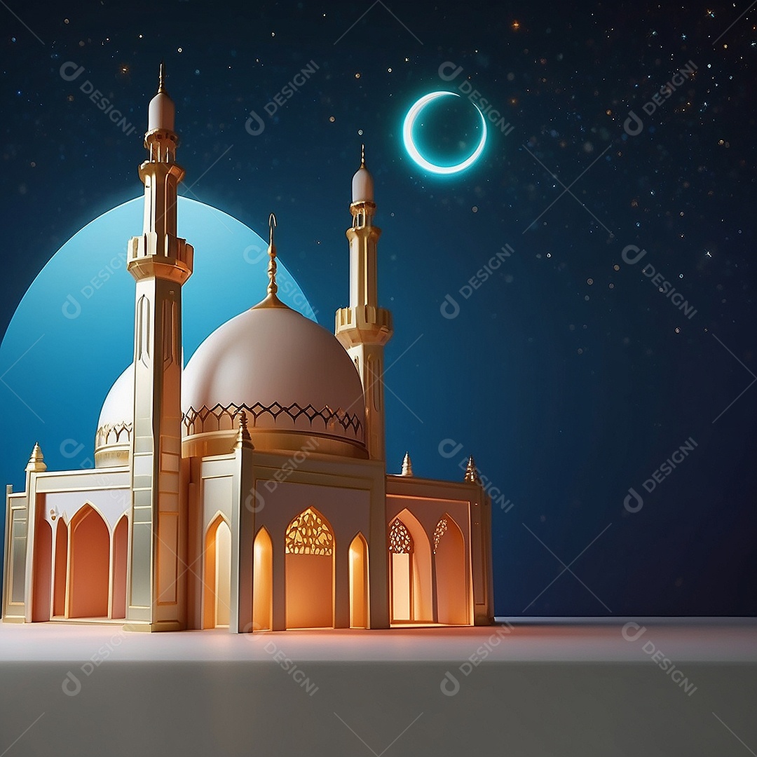 Padrão ramadan 3d mesquita islâmica fundo claro