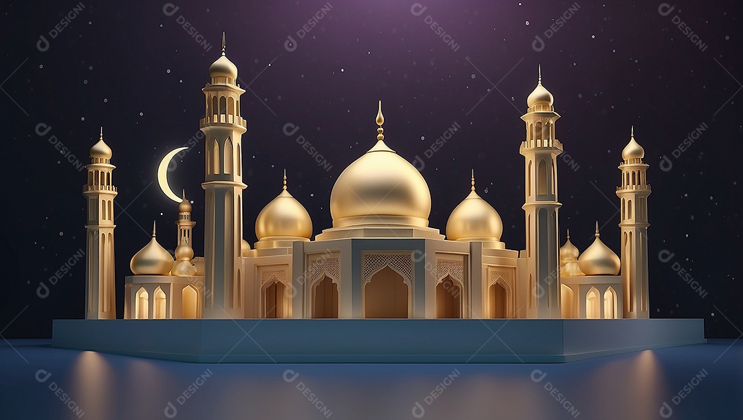 Padrão ramadan 3d mesquita islâmica fundo claro