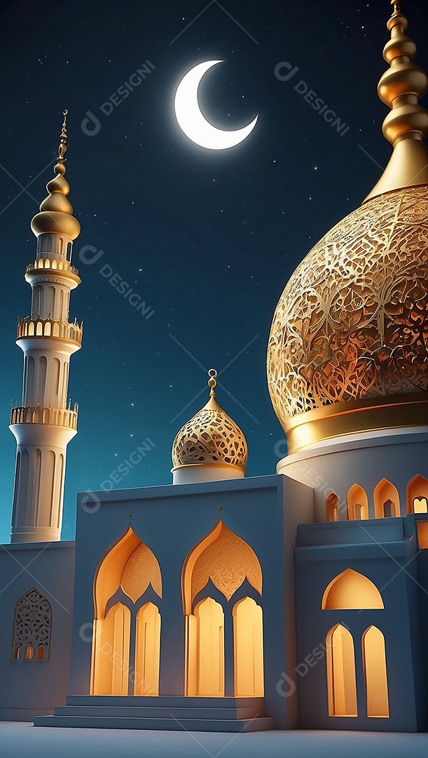 Padrão ramadan 3d mesquita islâmica fundo claro