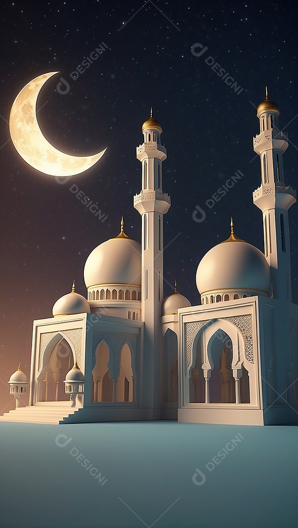 Padrão ramadan 3d mesquita islâmica fundo claro