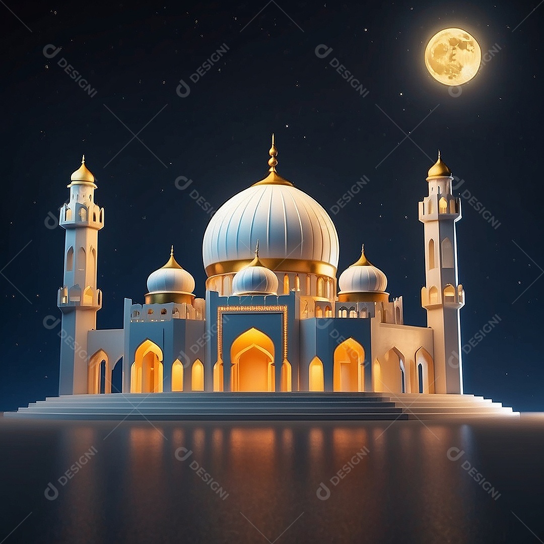 Padrão ramadan 3d mesquita islâmica fundo claro