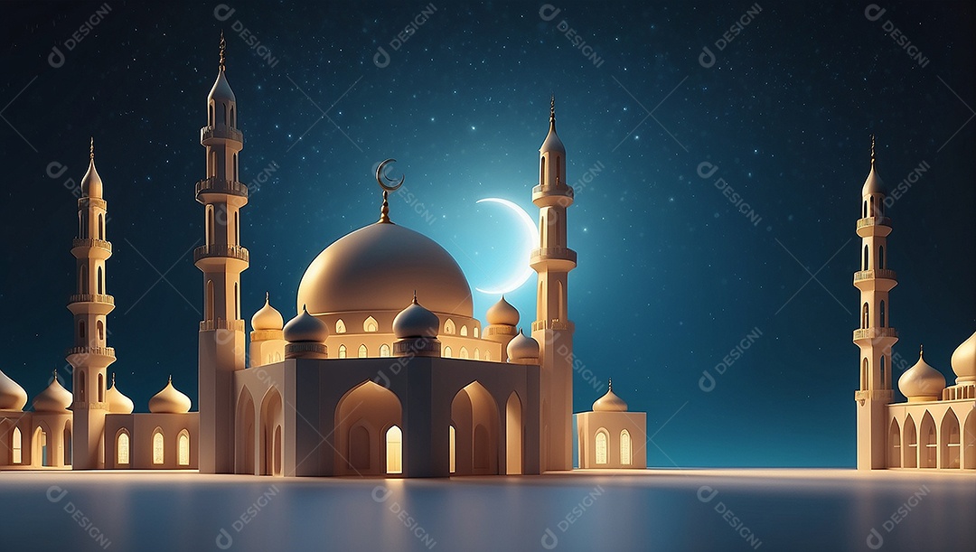 Padrão ramadan 3d mesquita islâmica fundo claro