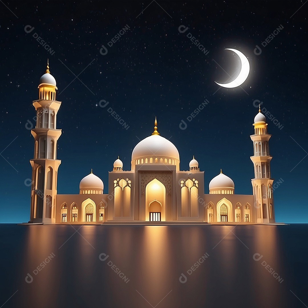 Padrão ramadan 3d mesquita islâmica fundo claro
