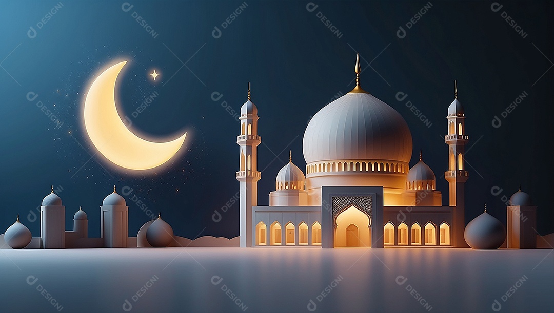 Padrão ramadan 3d mesquita islâmica fundo claro