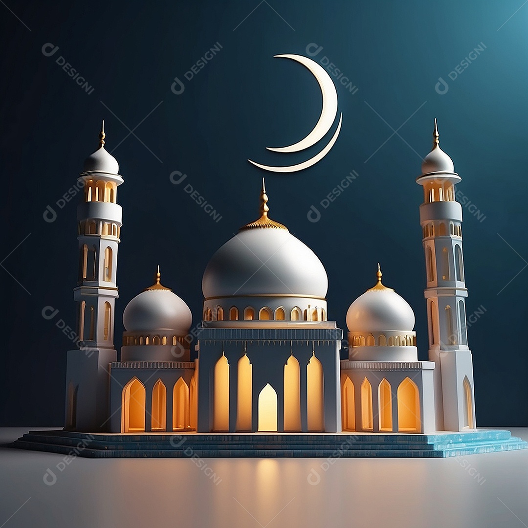 Padrão ramadan 3d mesquita islâmica fundo claro