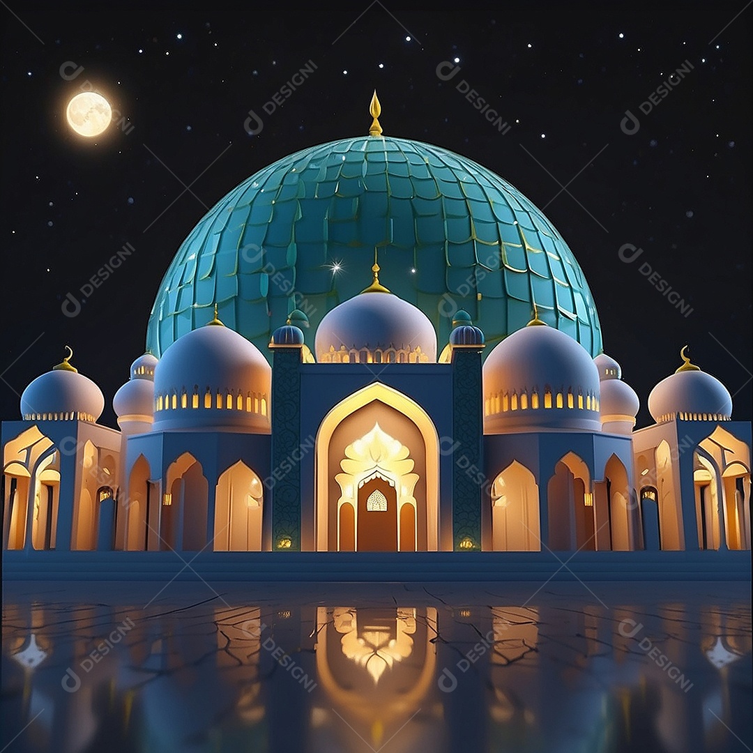 Padrão ramadan 3d mesquita islâmica fundo claro