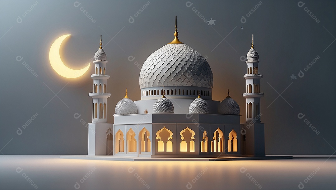 Padrão ramadan 3d mesquita islâmica fundo claro