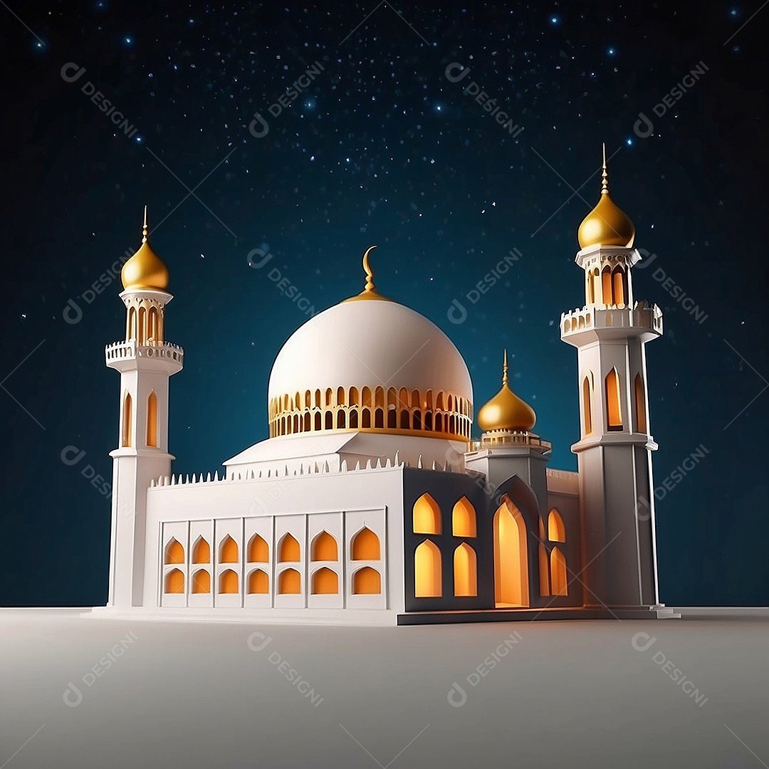 Padrão ramadan 3d mesquita islâmica fundo claro