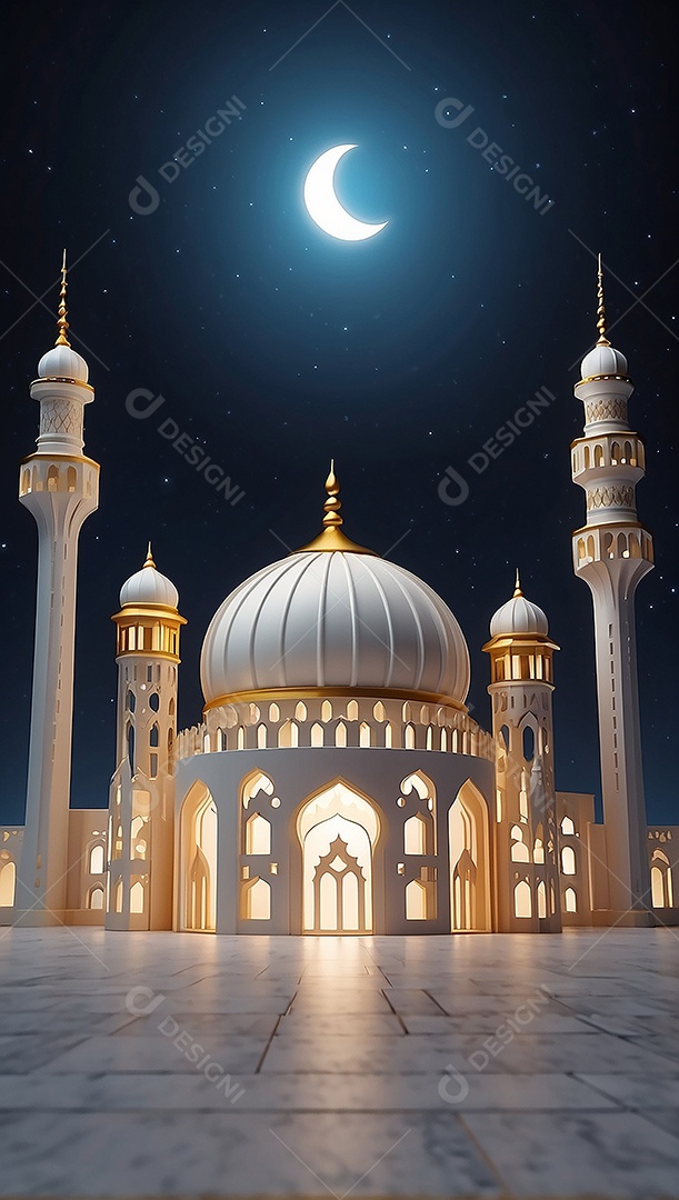 Padrão ramadan 3d mesquita islâmica fundo claro