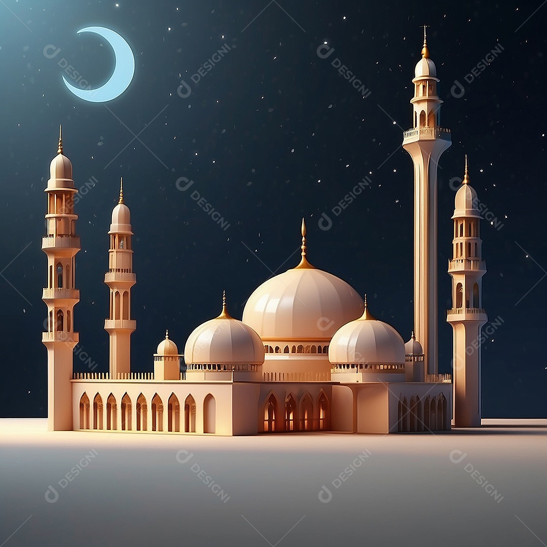 Padrão ramadan 3d mesquita islâmica fundo claro