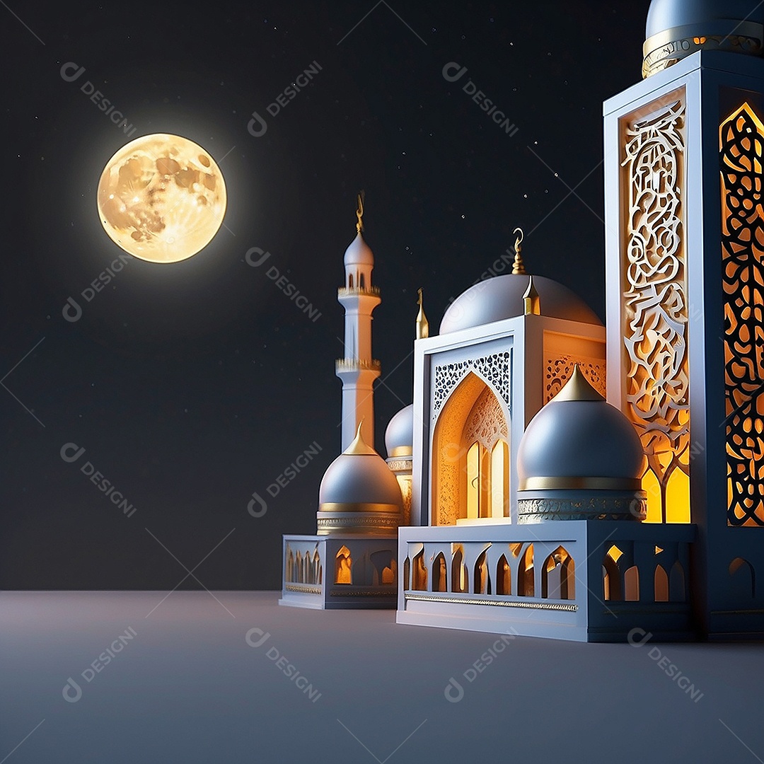 Padrão ramadan 3d mesquita islâmica fundo claro