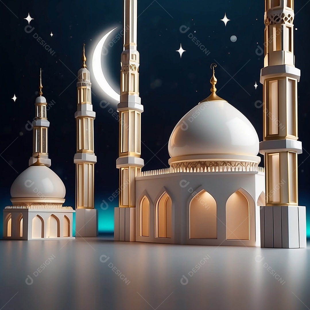Padrão ramadan 3d mesquita islâmica fundo claro