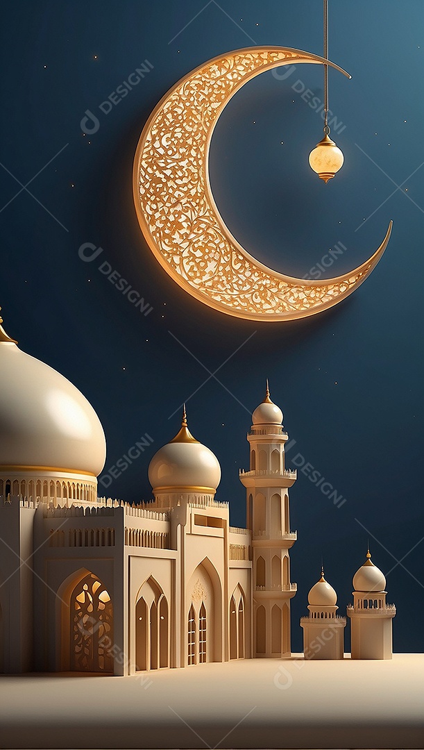Padrão ramadan 3d mesquita islâmica fundo claro