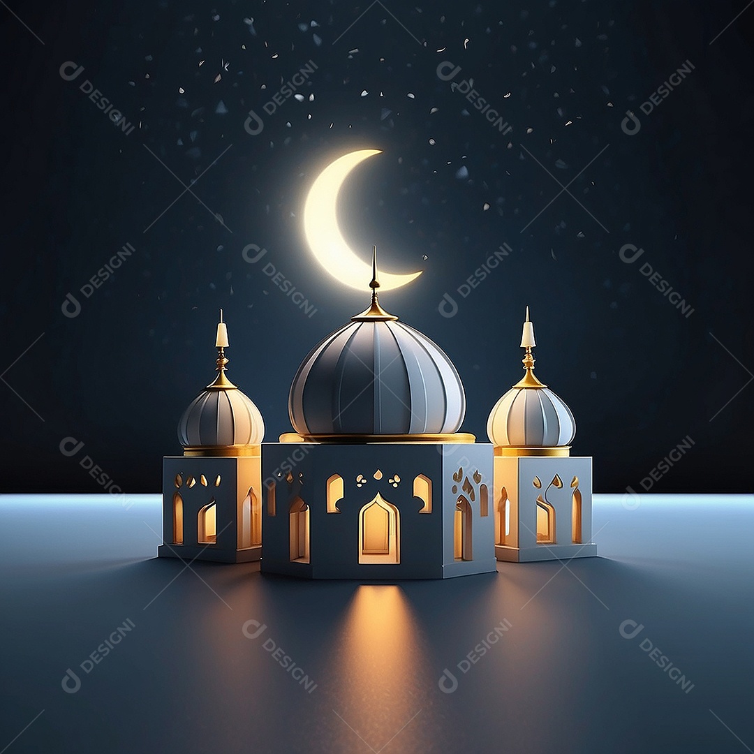 Padrão ramadan 3d mesquita islâmica fundo claro