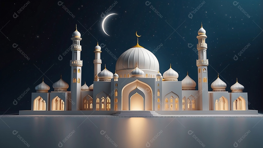 Padrão ramadan 3d mesquita islâmica fundo claro