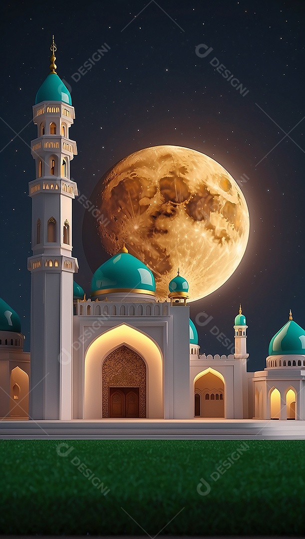 Padrão ramadan 3d mesquita islâmica fundo claro