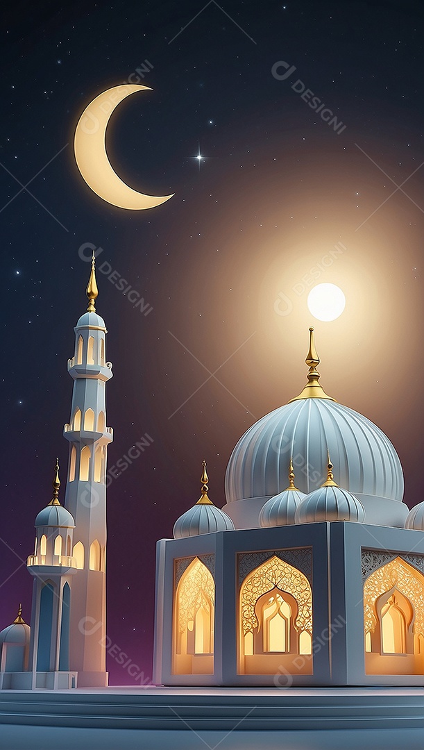 Padrão ramadan 3d mesquita islâmica fundo claro