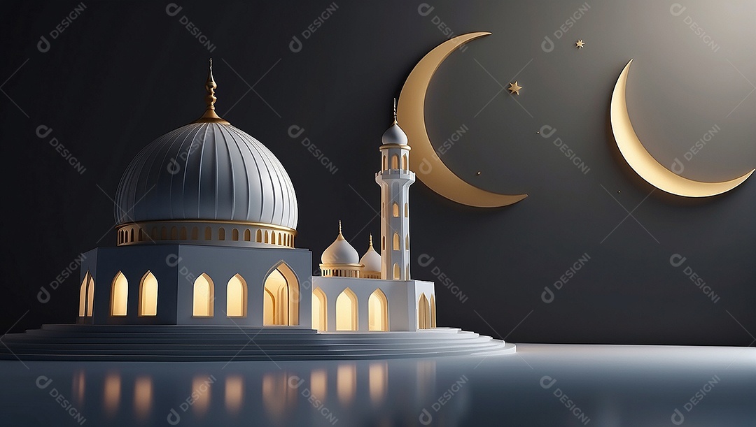 Padrão ramadan 3d mesquita islâmica fundo claro