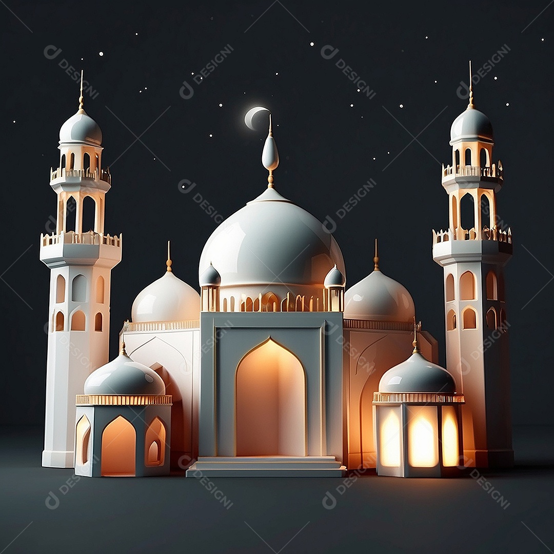 Padrão ramadan 3d mesquita islâmica fundo claro