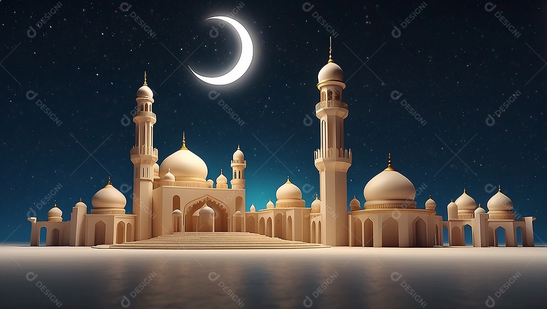Padrão ramadan 3d mesquita islâmica fundo claro
