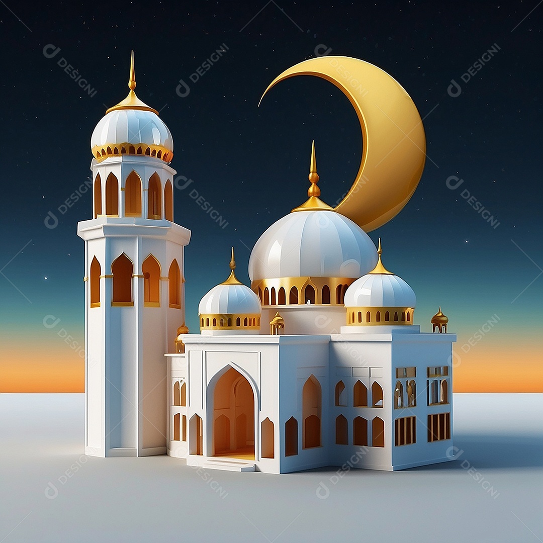 Padrão ramadan 3d mesquita islâmica fundo claro