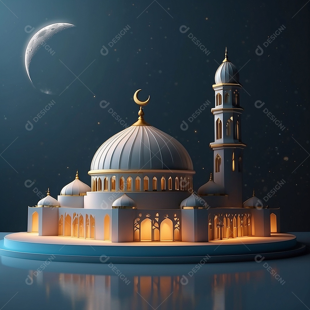 Padrão ramadan 3d mesquita islâmica fundo claro