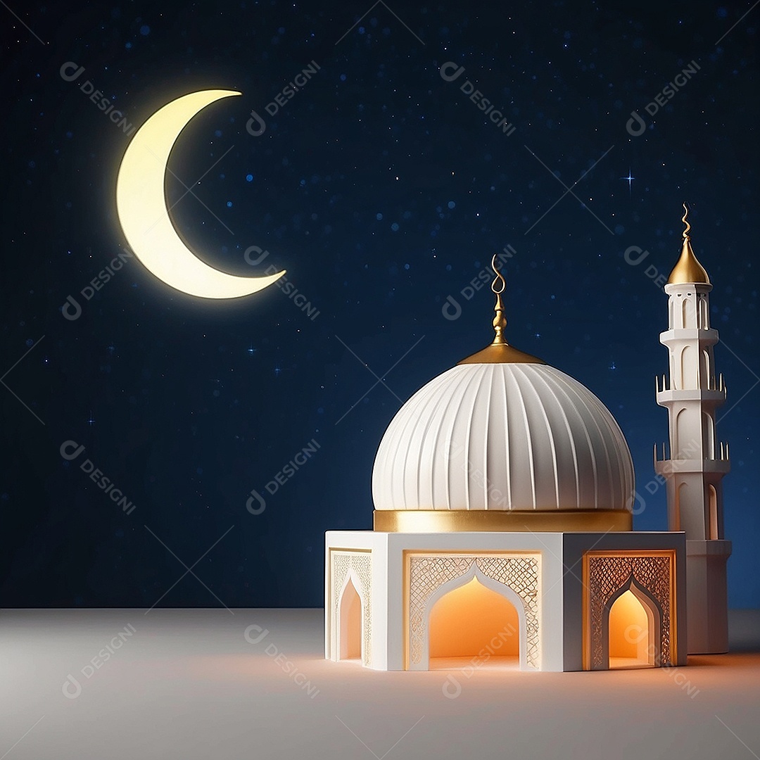 Padrão ramadan 3d mesquita islâmica fundo claro
