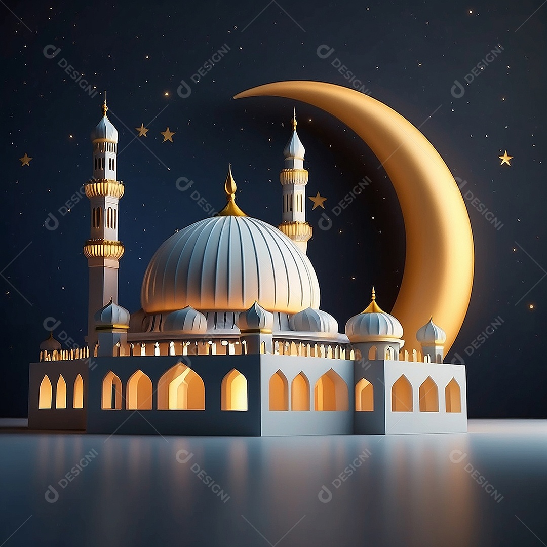 Padrão ramadan 3d mesquita islâmica fundo claro