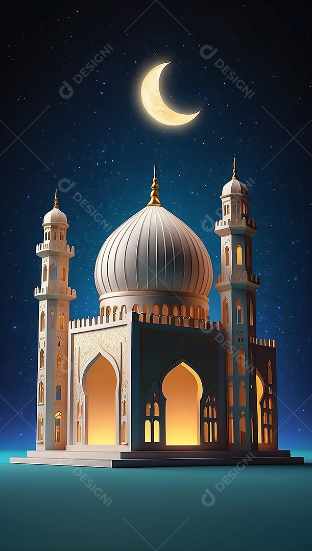 Padrão ramadan 3d mesquita islâmica fundo claro