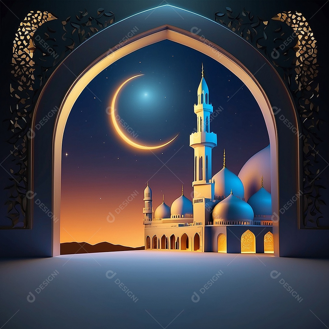 Padrão ramadan 3d mesquita islâmica fundo claro
