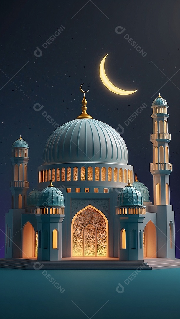 Padrão ramadan 3d mesquita islâmica fundo claro
