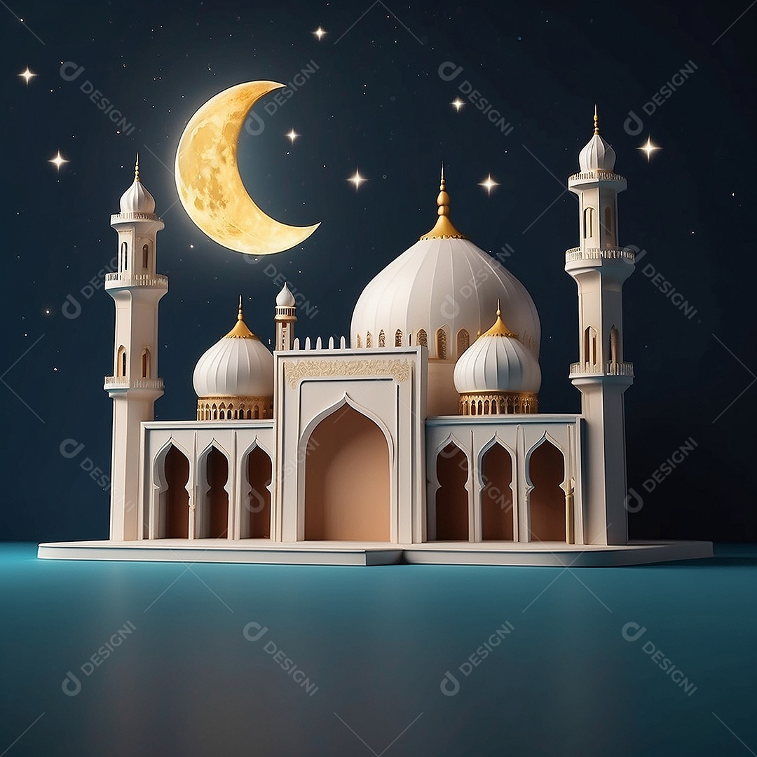 Padrão ramadan 3d mesquita islâmica fundo claro