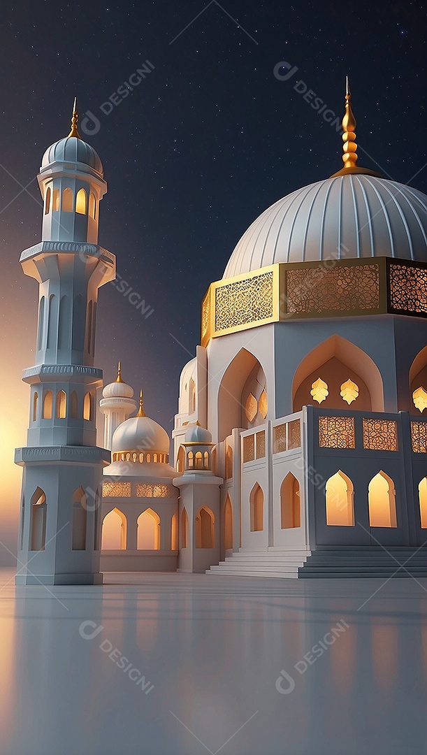 Padrão ramadan 3d mesquita islâmica fundo claro