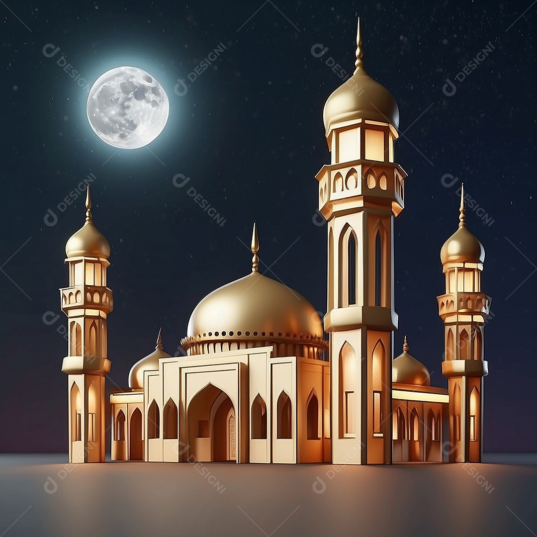 Padrão ramadan 3d mesquita islâmica fundo claro
