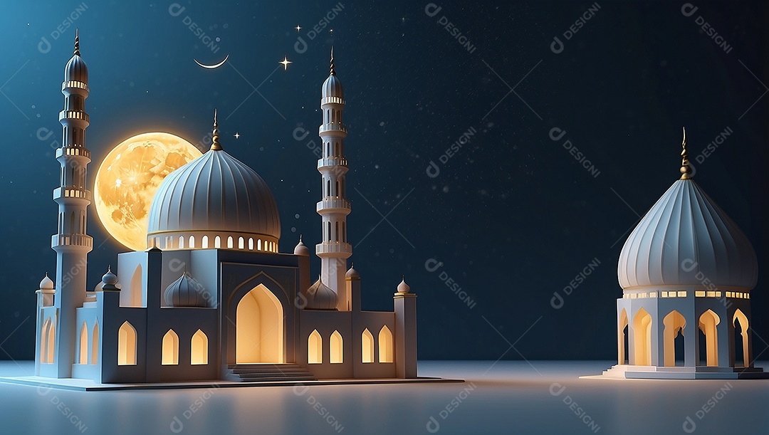 Padrão ramadan 3d mesquita islâmica fundo claro