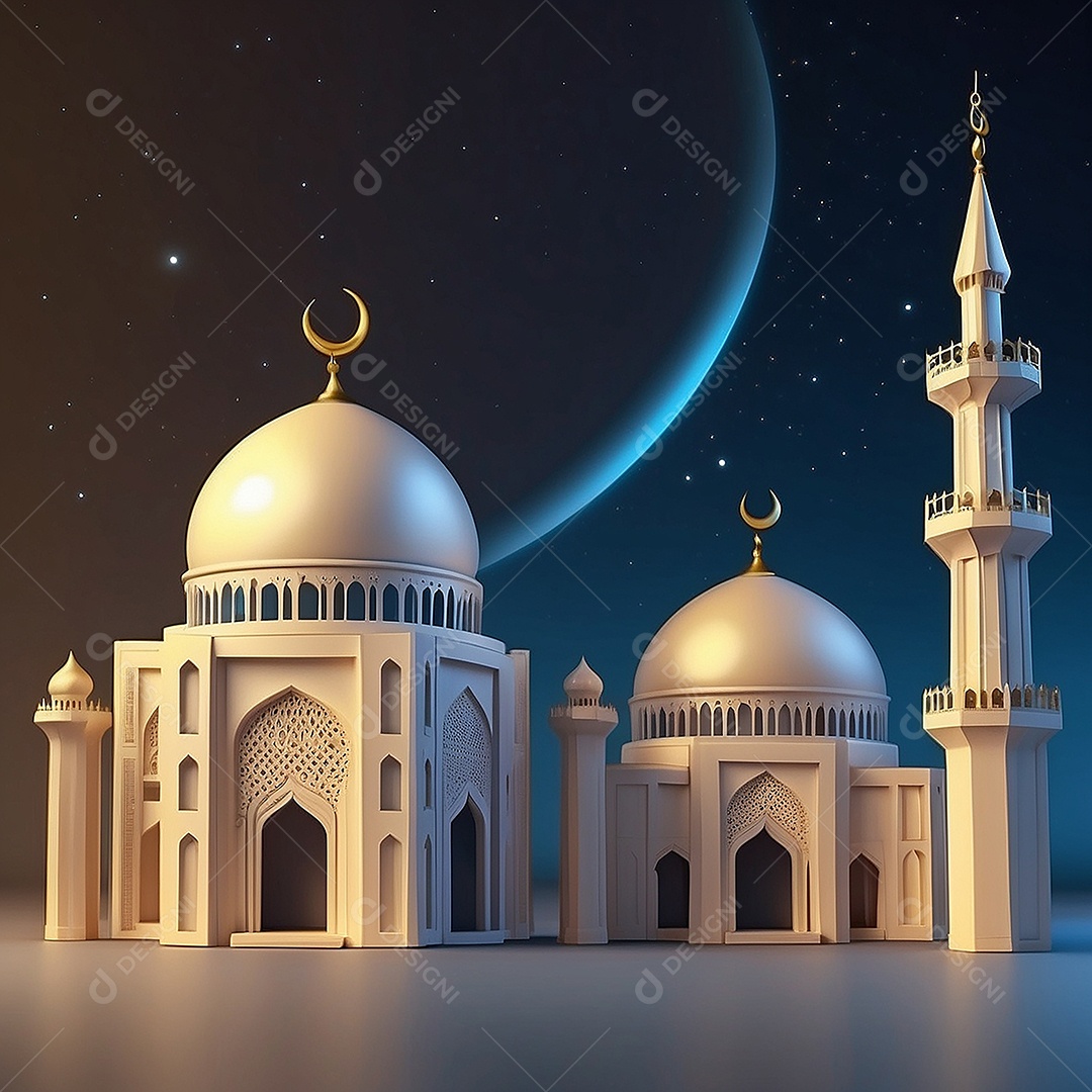 Padrão ramadan 3d mesquita islâmica fundo claro