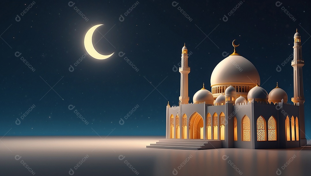 Padrão ramadan 3d mesquita islâmica fundo claro