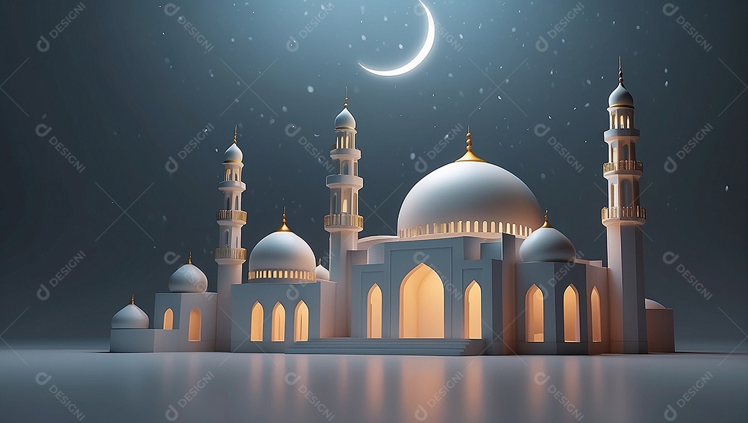 Padrão ramadan 3d mesquita islâmica fundo clar