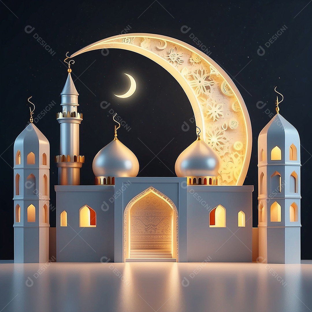 Padrão ramadan 3d mesquita islâmica fundo claro