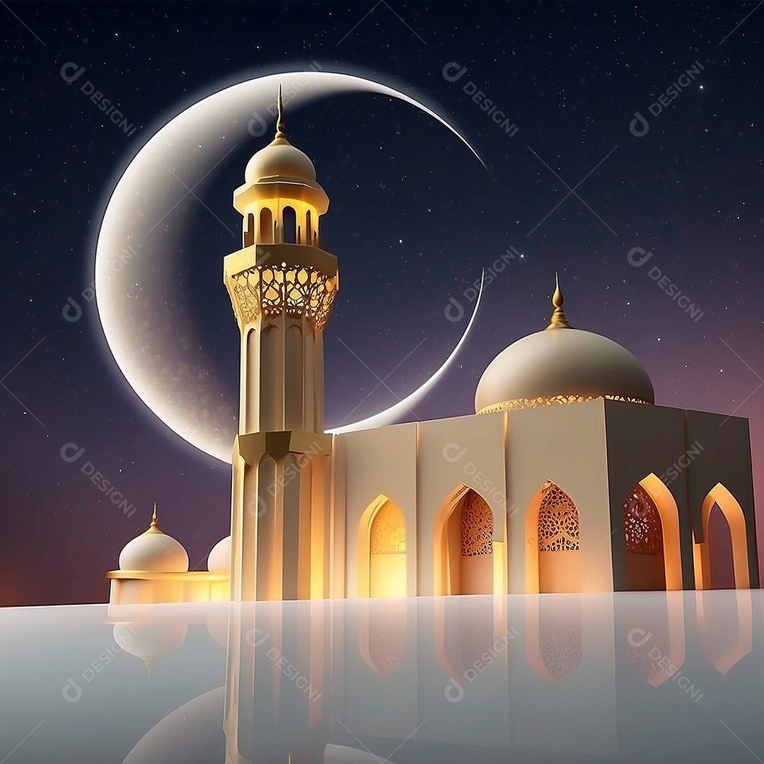 Padrão ramadan 3d mesquita islâmica fundo claro