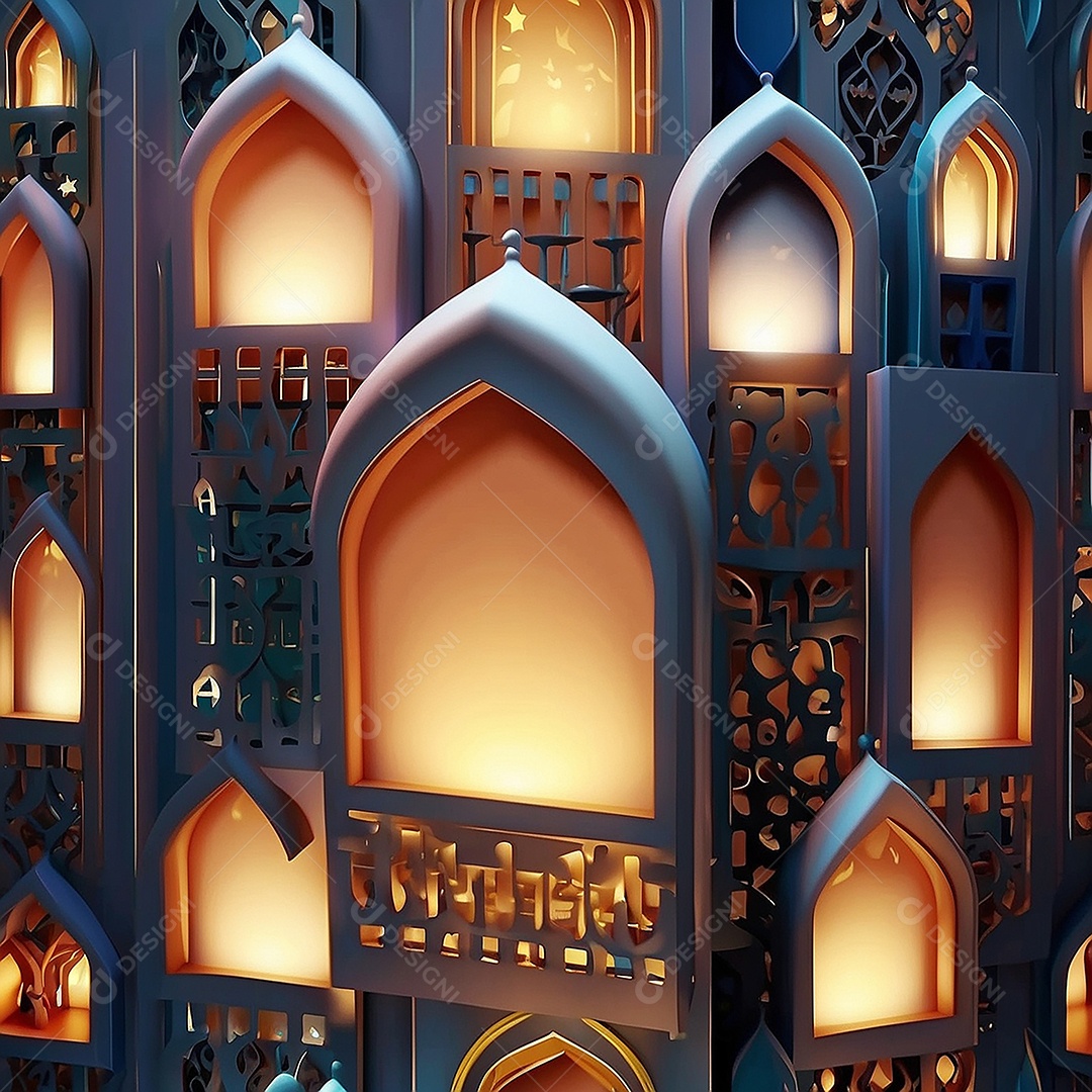 Padrão ramadan 3d mesquita islâmica fundo claro