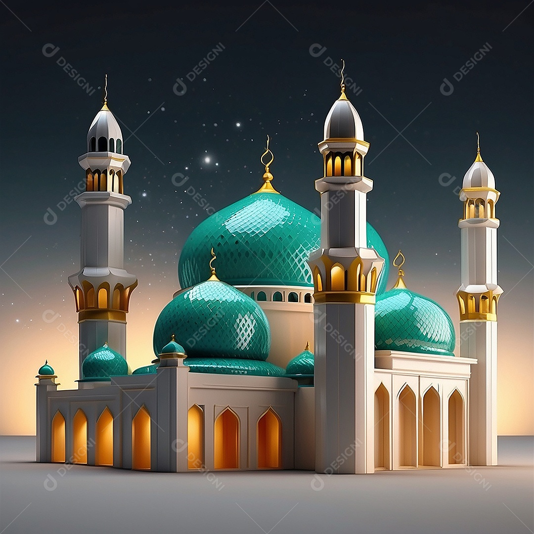 Padrão ramadan 3d mesquita islâmica fundo claro