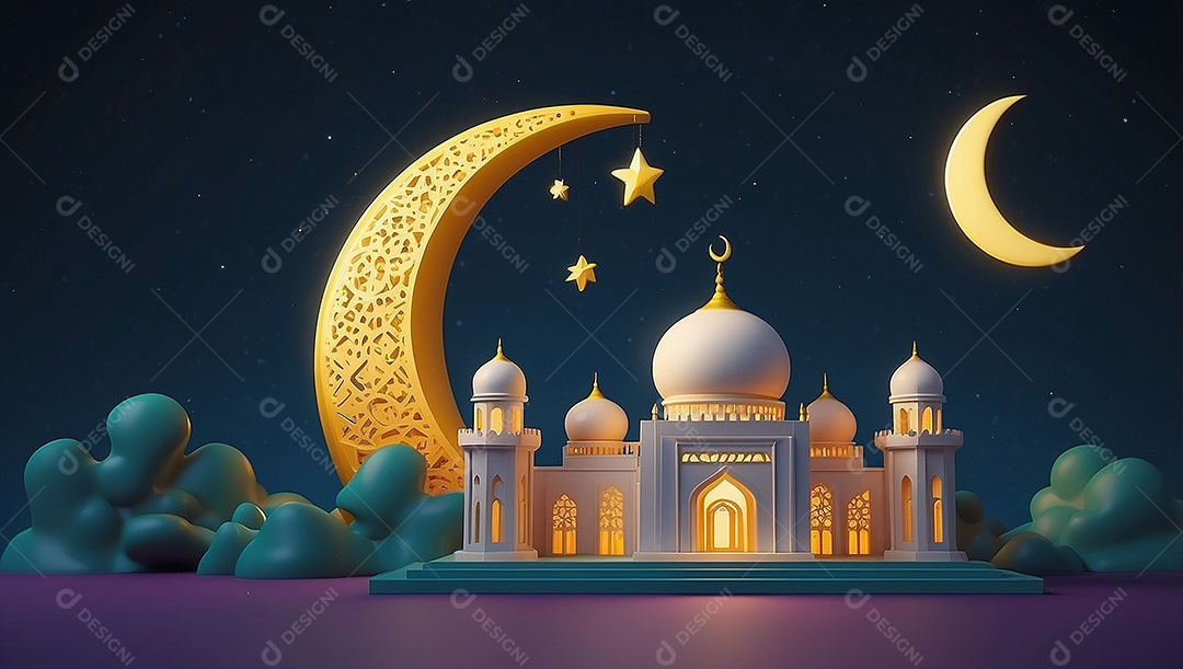 Padrão ramadan 3d mesquita islâmica fundo claro